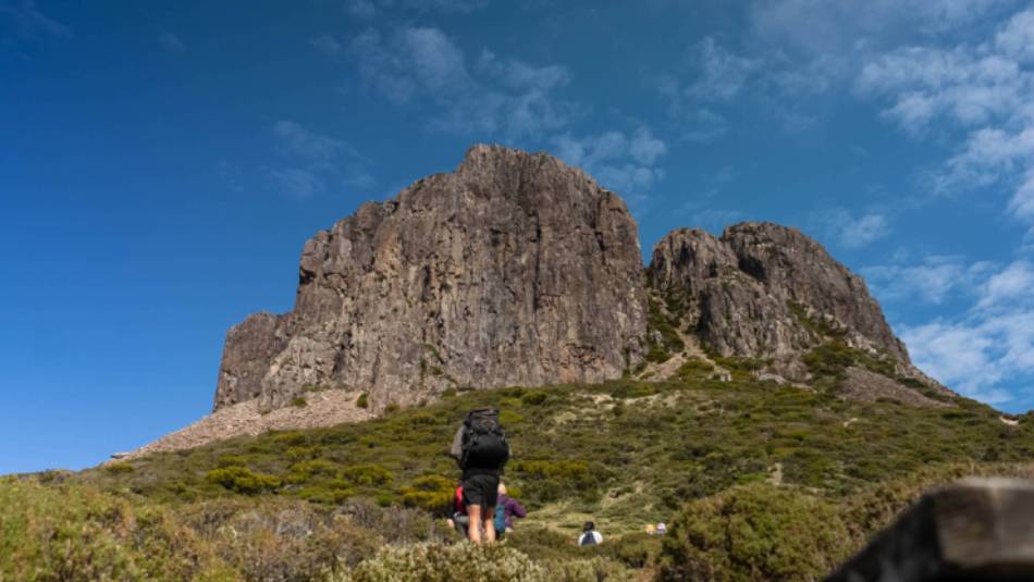 Hiking up the stairs towards Dolerite Peak in Walls of Jerusalem National Park | Benny Plunkett