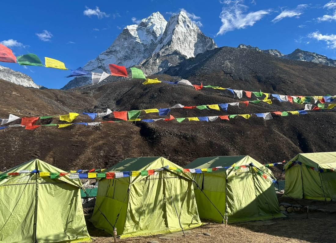 View a different angle of Ama Dablam from our Dingboche Eco-Comfort Camp |  <i>Sarah Higgins</i>