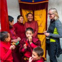 Margie Thomas with students at Lekshey Choeling Nunnery in Tsarang, Upper Mustang | Walter Wagner