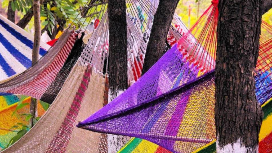 Colourful hammocks on display in the lively markets