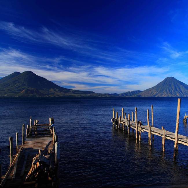 Piers extending into Lake Atitlan