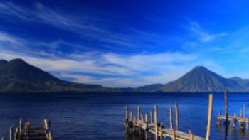Piers extending into Lake Atitlan