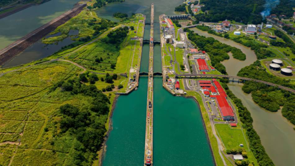 An aerial view of the famous Panama Canal