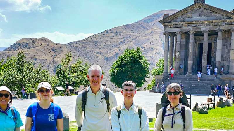 Hikers in front of Garni Temple, Armenia | Gesine Cheung