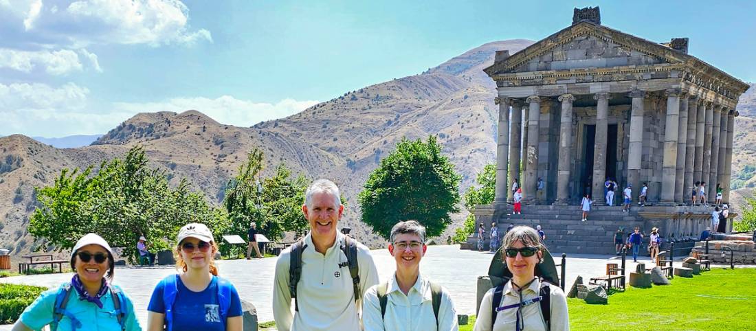 Hikers in front of Garni Temple, Armenia |  <i>Gesine Cheung</i>
