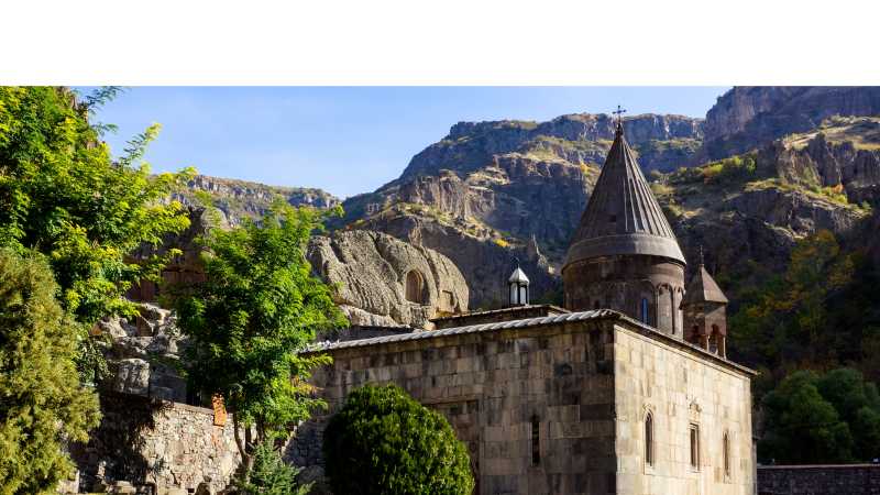 UNESCO listed Geghard, a medieval monastery partially hewn from the mountain.