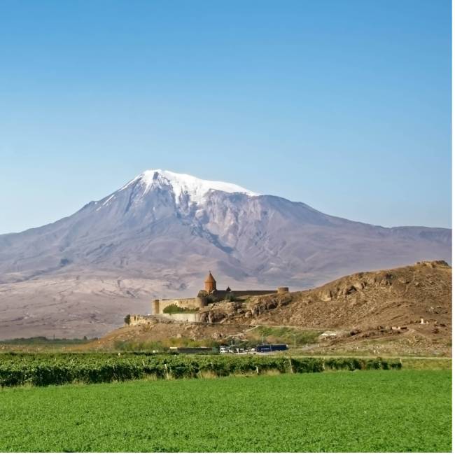 The Khor Virap, located on the Ararat plain, near the closed border with Turkey