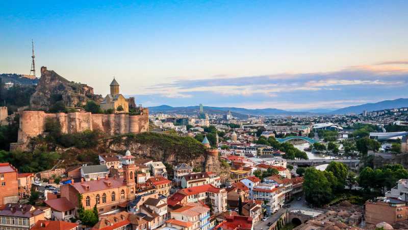 The 17th century Narikala Fortress overlooks the eclectic architecture of Tbilisi's Old Town.