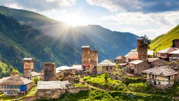 Ushguli, a community of four villages located at the head of the Enguri gorge in Svaneti, Georgia.