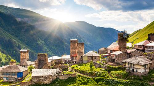 Ushguli, a community of four villages located at the head of the Enguri gorge in Svaneti, Georgia.