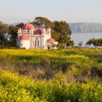 The Greek Orthodox Church of the Holy Apostles overlooking the Sea of Galilee