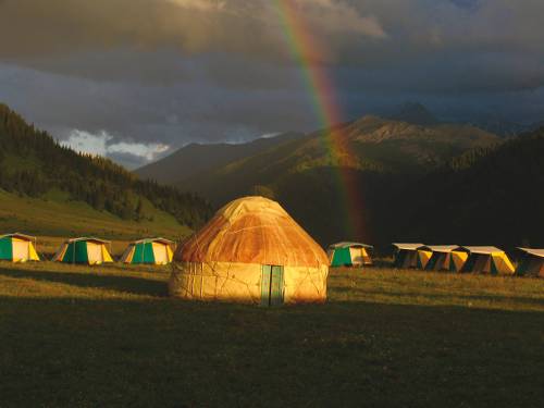 Magical camp spot on the mountain biking trip, Kazakhstan