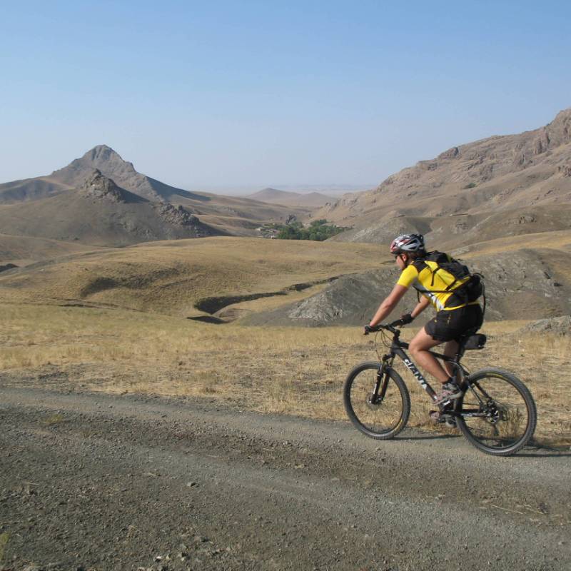 Riding past the impressive Ortacheku Rocks