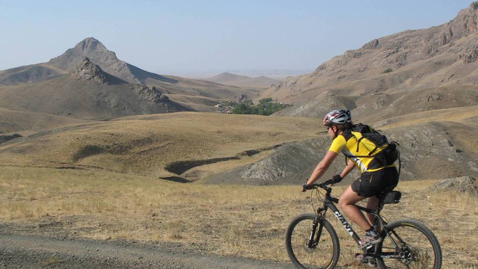 Riding past the impressive Ortacheku Rocks