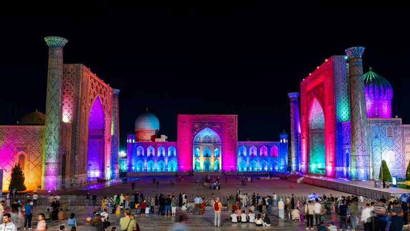 Samarkand's Registan Square at night | Lachlan Gardiner