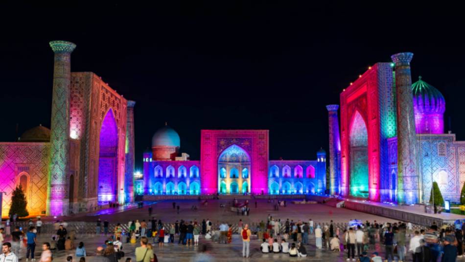 Samarkand's Registan Square at night | Lachlan Gardiner