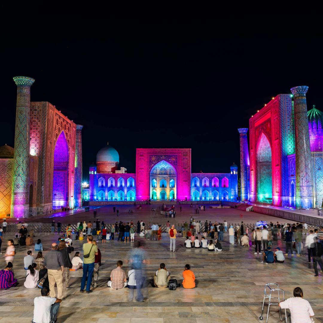 Samarkand's Registan Square at night | Lachlan Gardiner