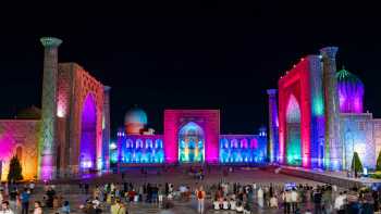 LachlanGardiner_WorldEx_Uzbekistan2024_HIGHRES-P1530396,Lachlan Gardiner Samarkand's Registan Square at night