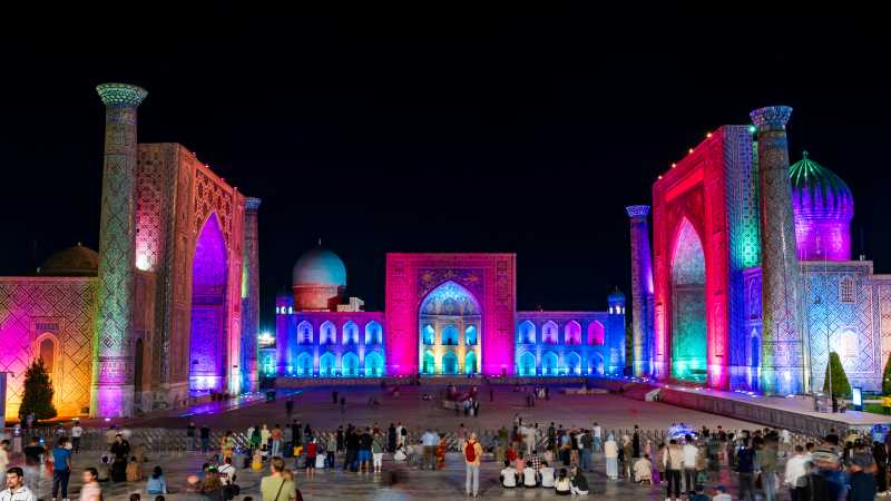 Samarkand's Registan Square at night | Lachlan Gardiner