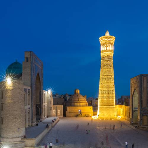 Kalon Minaret at dusk in Bukhara, a Silk Road highlight