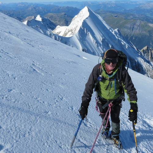 Climbers enjoy superb weather conditions on an ascent of Mont Blanc