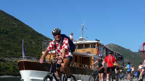 Cyclist setting off on his ride while on a Cycle & Sail trip in Croatia