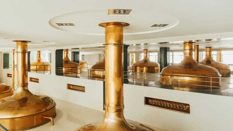 Iconic copper brewhouse where the original pilsner is crafted using traditional methods