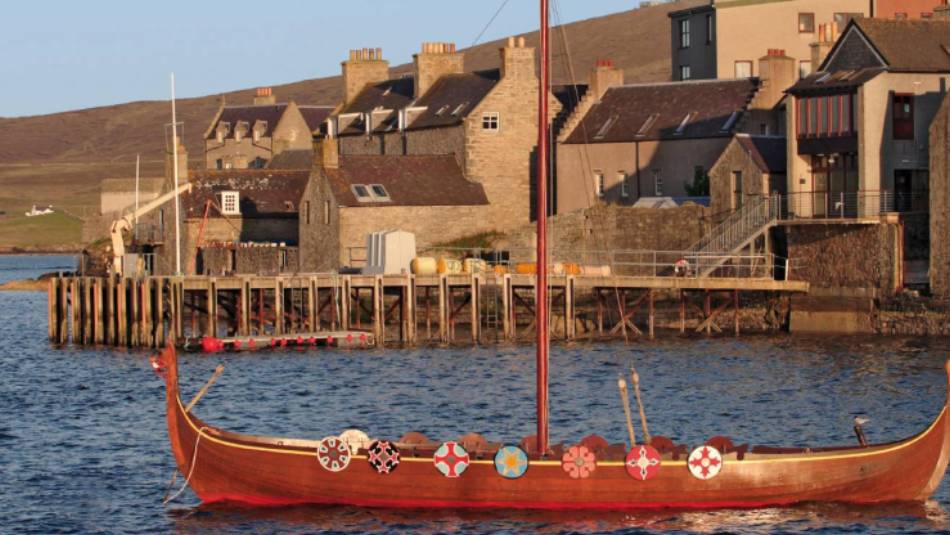 Viking boat in the town of Lerwick, Shetland Islands