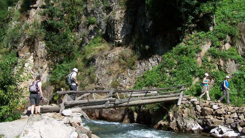 Crossing a river on the Kackar Mountain Trek