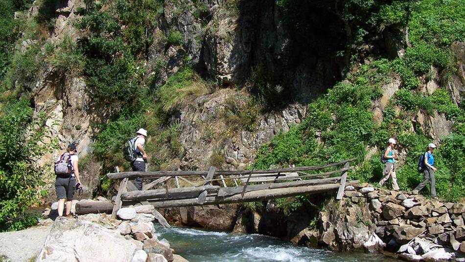 Crossing a river on the Kackar Mountain Trek