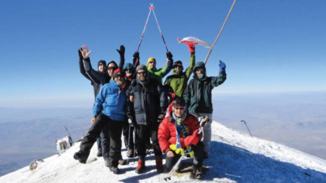 Trekkers on the summit of Mt Ararat
