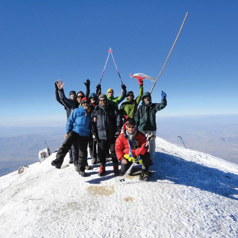 Trekkers on the summit of Mt Ararat