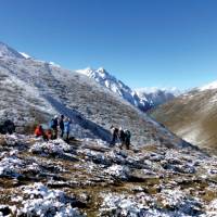 Trekkers taking a breather before continuing through to Jangothang | Gavin Turner