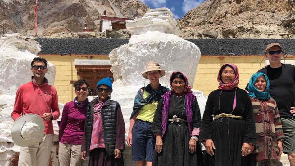 Trekkers pose with locals from Skiu village in Ladakh | Brad Atwal