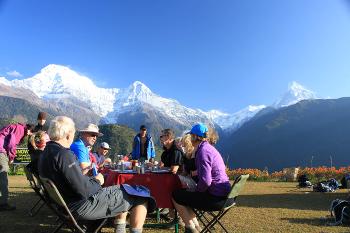 Alfresco breakfast at Gandruk with superb mountain views -  Photo: Brad Atwal