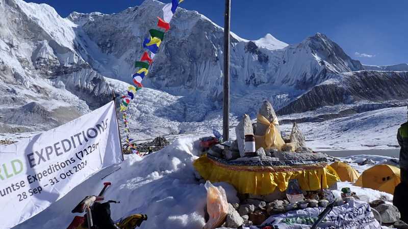 Baruntse base camp and puja | Giles West, taken on Baruntse/Mera Peak with Andrew Lock in 2024