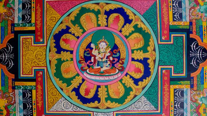 Buddhist mandala wall painting Everest region | Margie Thomas