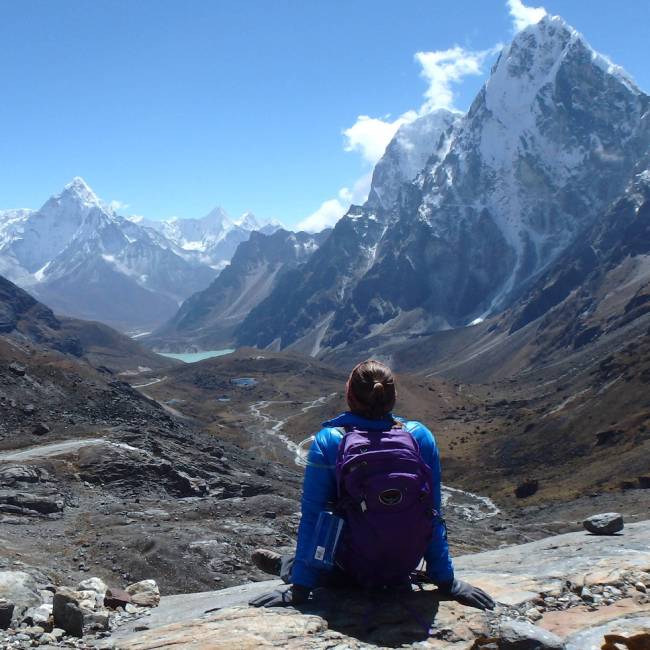 On way down from the challenging Cho La Pass, heading towards Dzongla, Nepal | Marcelle Barnett