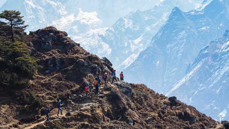 The trail to Thyangboche winds past the face of Ama Dablam | Mark Tipple
