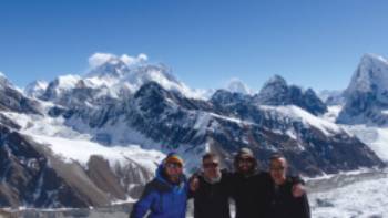 Gokyo Ri Nepal Himalaya Everest region,Scott Cardwell Happy trekkers atop of Gokyo Ri, Nepal