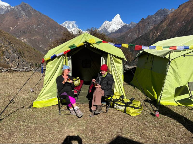 Comfortable campsites in the Everest region with amazing views from Kyangjuma | Sue Badyari