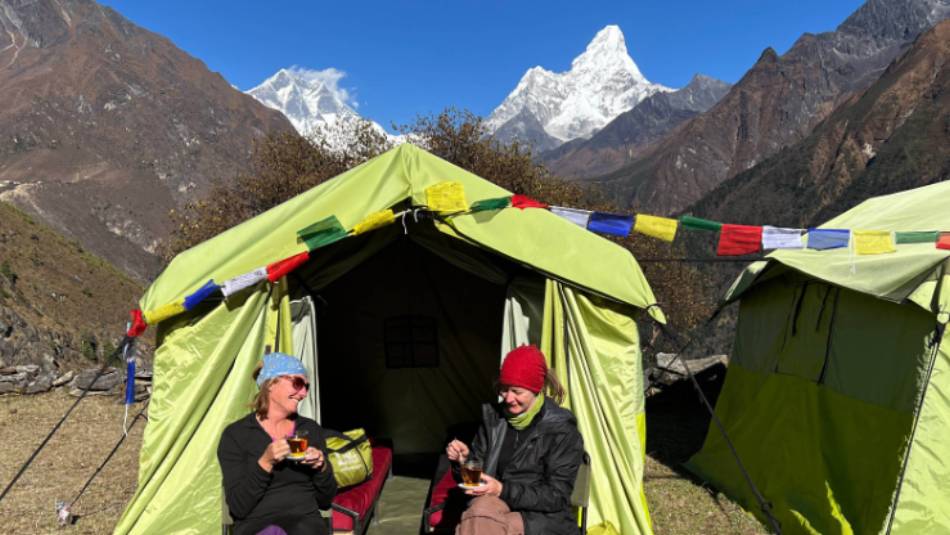 Comfortable campsites in the Everest region with amazing views from Kyangjuma | Sue Badyari