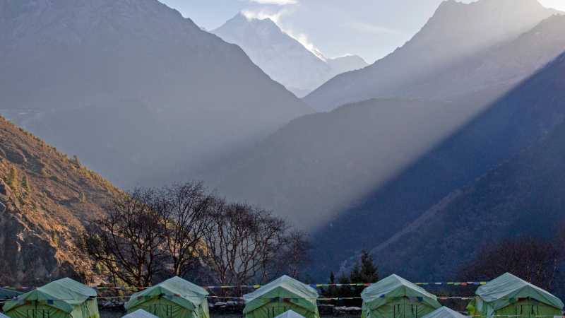 Wake up to Ama Dablam, Lhotse and Nuptse at our Kyangjuma Eco-Comfort Camp - Sir Edmund Hillary Foundation Celebration Trek - 11 days, Nepal