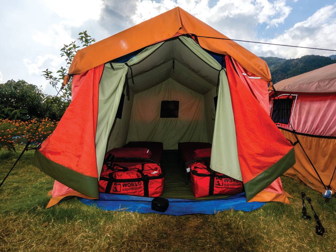 Campsite setup at Landruk |  <i>Joe Kennedy</i>