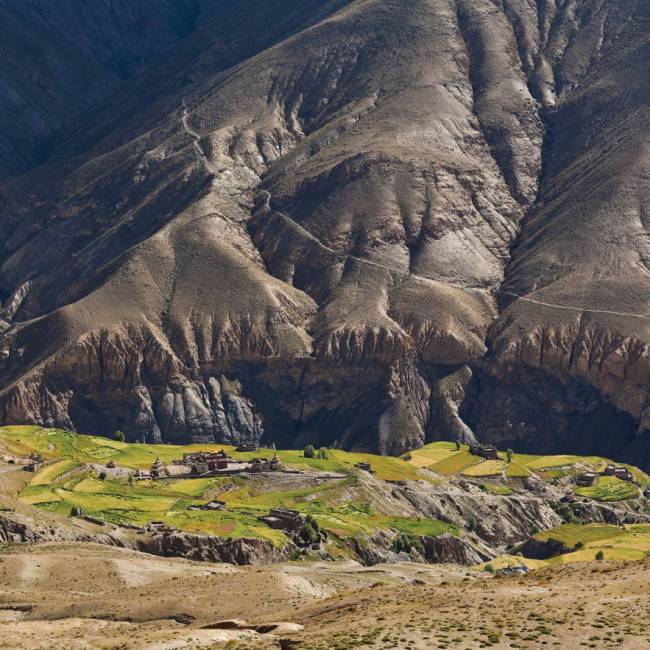 Saldang Village and mountain landscape in the Upper Dolpo of Nepal