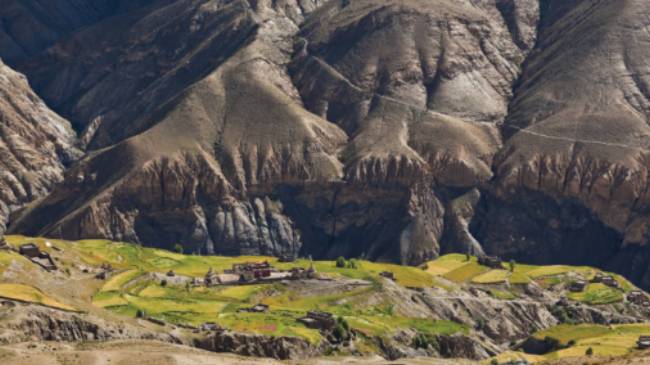 Saldang Village and mountain landscape in the Upper Dolpo of Nepal