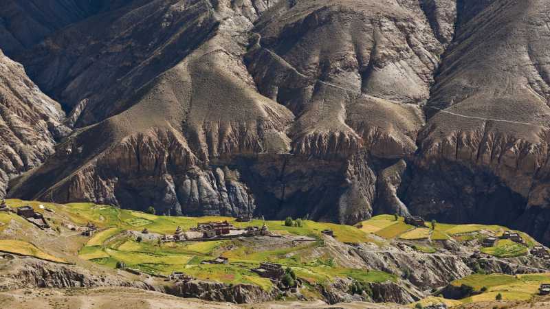Saldang Village and mountain landscape in the Upper Dolpo of Nepal