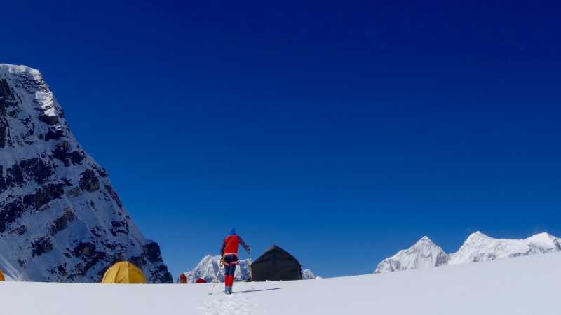 Spectacular views as a climber approaches the high campsite on Cholo, Khumbu region, Nepal | Soren Kruse Ledet