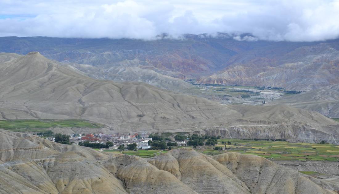 View of Lo Manthang from the pass above the medieval walled city. |  <i>Margie Thomas</i>