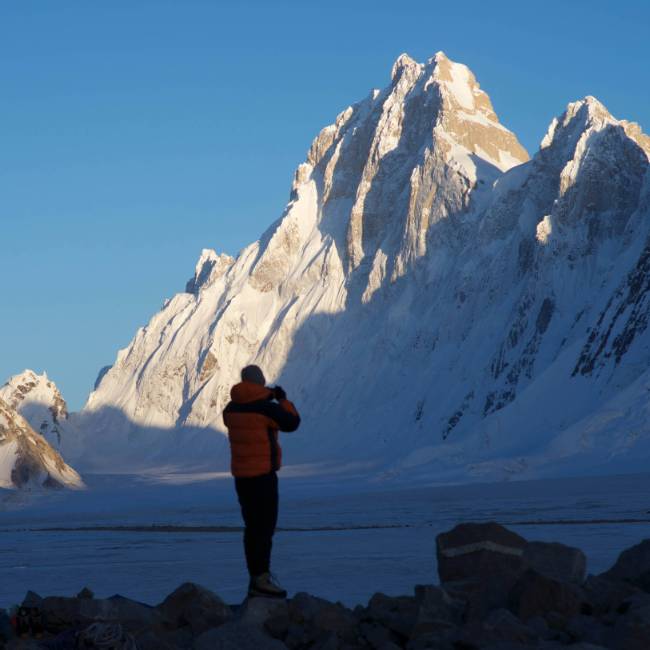 Looking up the Sim Gang to the Ogre and Sim la, Karakoram, Pakistan | Tim Macartney-Snape